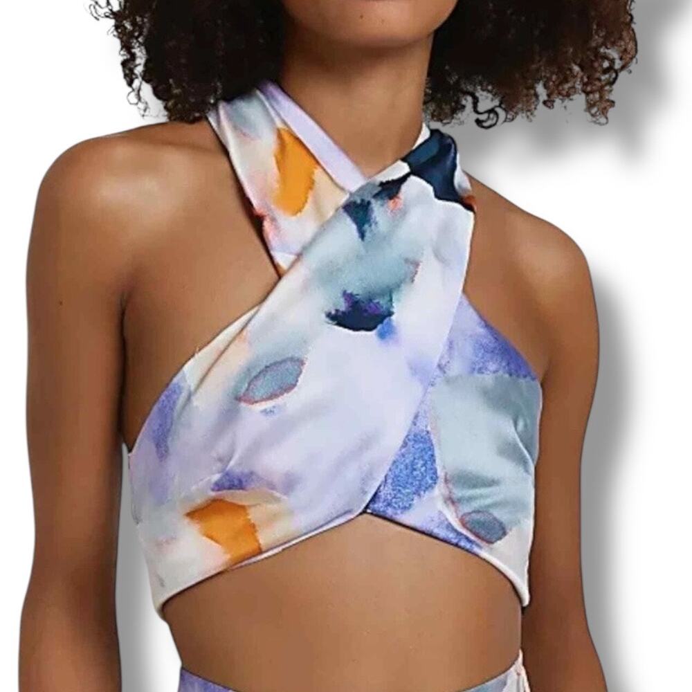 River Island Eco Couture Silky Halterneck Wrap Crop Top NWT Women's 12